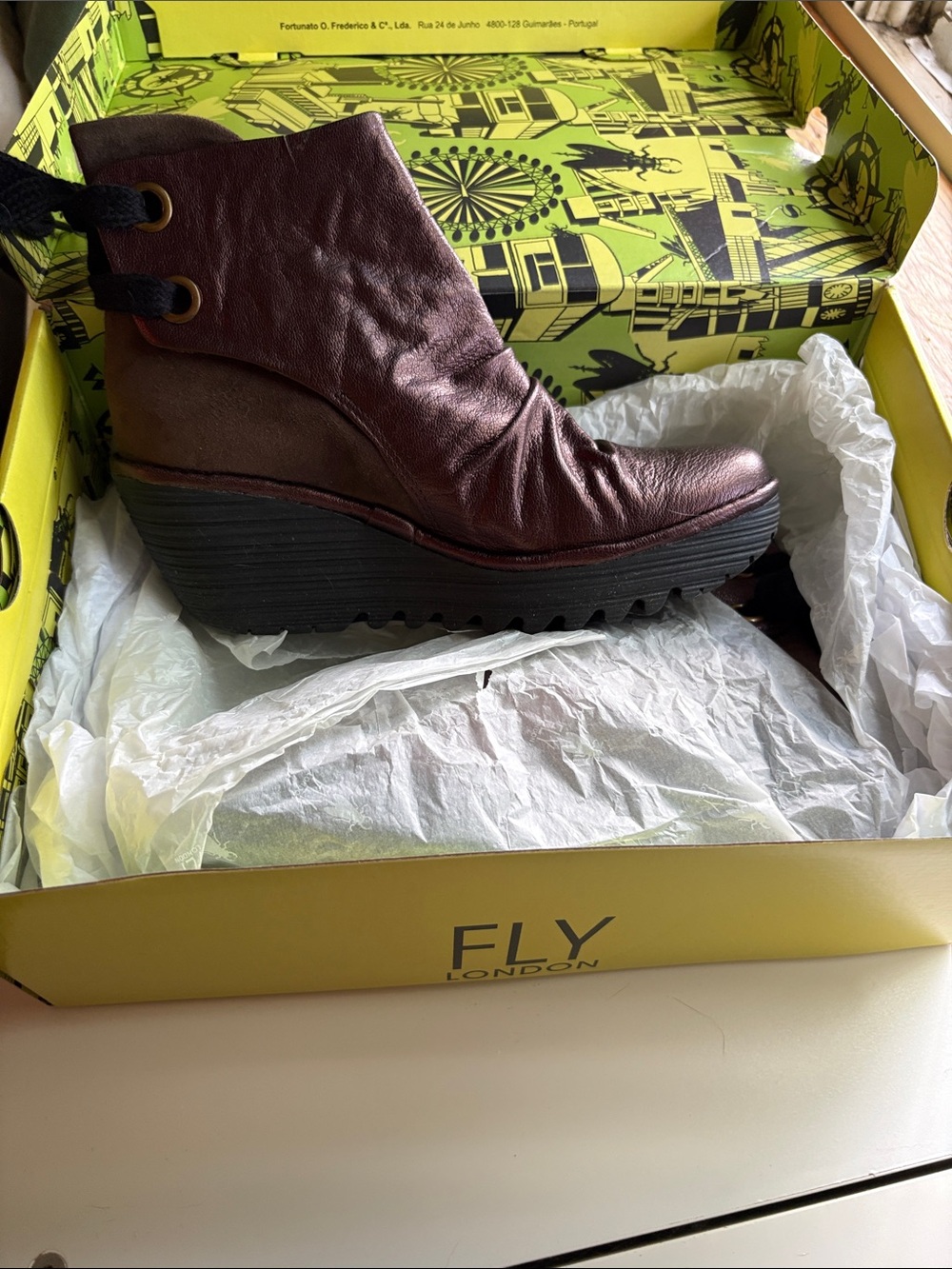 FLY London Women's Burgundy Wedge Ankle Boot